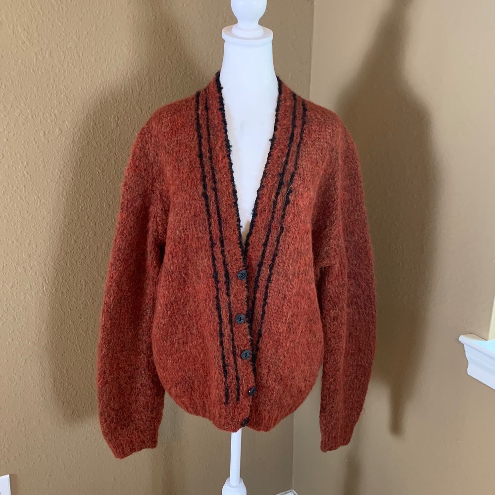 Vintage Mohair Cardigan Rust Brown Grunge Kurt Cobain Style